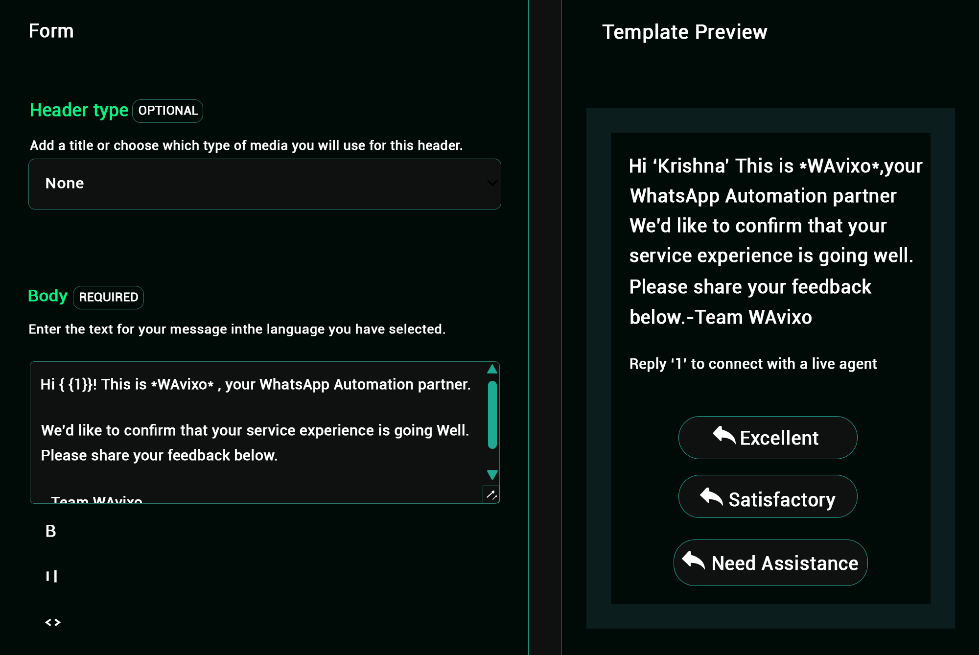 Message Template Preview